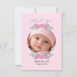 Tarjeta De Agradecimiento Baby Shower Pink Photo Name Thank you Card Roses