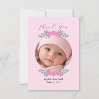 Tarjeta De Agradecimiento Baby Shower Pink Photo Name Thank you Card Roses