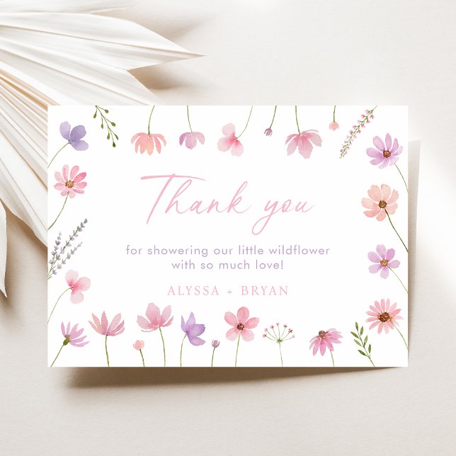 Tarjeta De Agradecimiento Baby Shower Pink Purple Wildflowers (Subido por el creador)