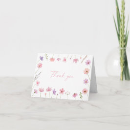 Tarjeta De Agradecimiento Baby Shower Pink Purple Wildflowers