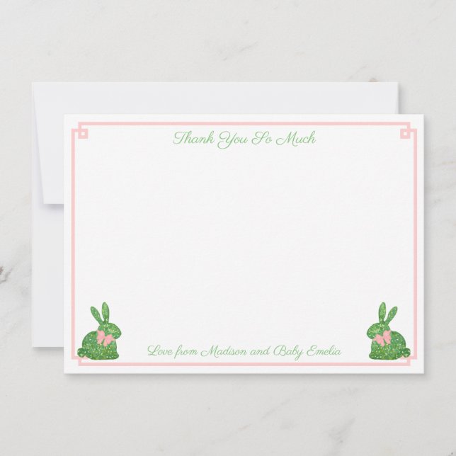 Tarjeta De Agradecimiento Baby Shower Preppy Pink And Green TopiRabbit (Anverso)