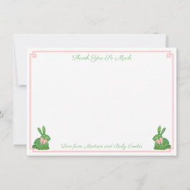 Tarjeta De Agradecimiento Baby Shower Preppy Pink And Green TopiRabbit