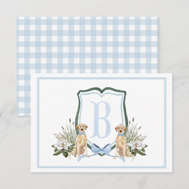 Tarjeta De Agradecimiento Baby Shower Preppy Southern Blue Boy Dog (Anverso / Reverso)