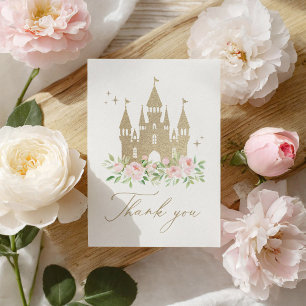 Tarjeta De Agradecimiento Baby Shower Princesa floral rosa y dorada