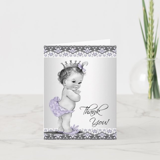 Tarjeta De Agradecimiento Baby Shower Princesa Morada Gracias (Anverso)