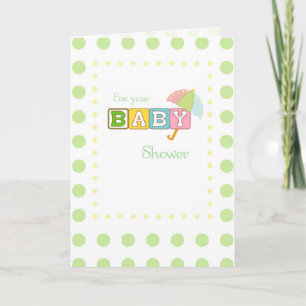 Tarjeta De Agradecimiento Baby Shower, puntos verdes con paraguas