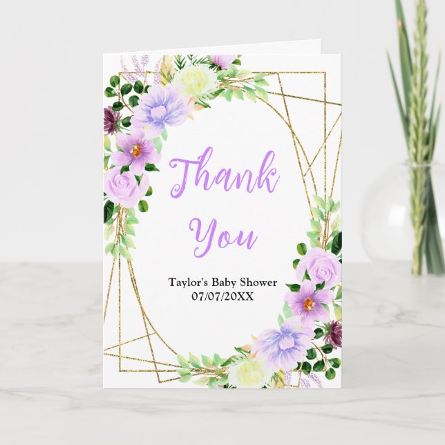 Tarjeta De Agradecimiento Baby Shower Purple Floral de primavera (Anverso)