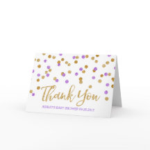 Baby Shower Purple Gold Confetti Gracias