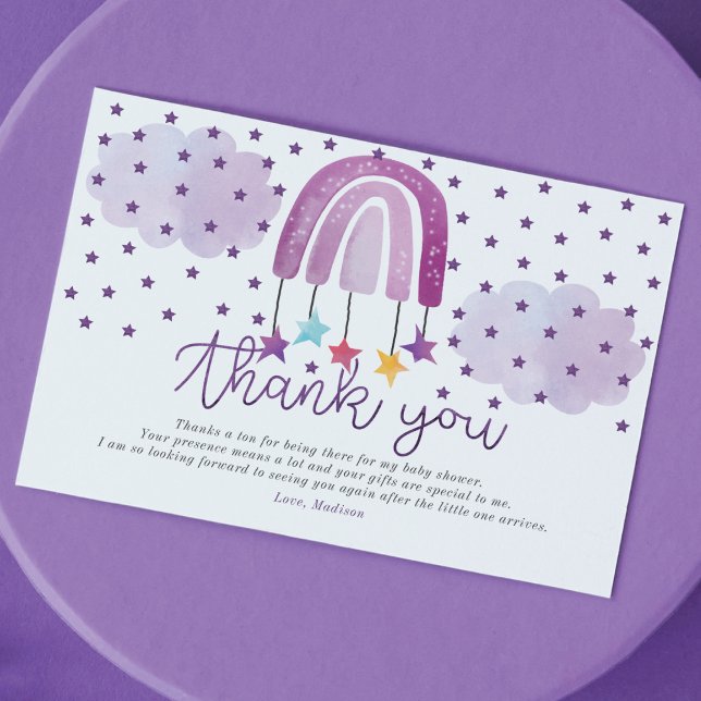 Tarjeta De Agradecimiento Baby Shower Purple Rainbow (Subido por el creador)