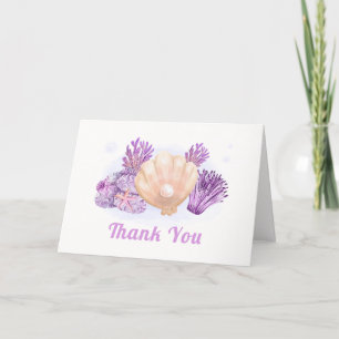 Tarjeta De Agradecimiento Baby Shower Purple Retro Pearl Seashell