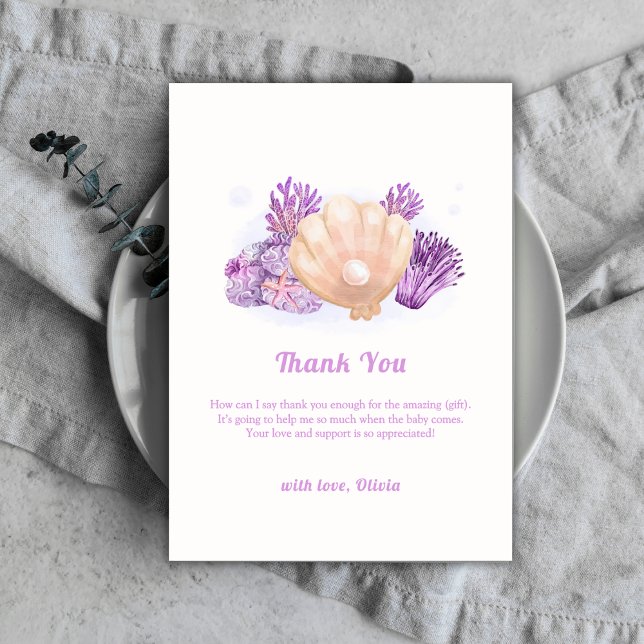 Tarjeta De Agradecimiento Baby Shower Purple Rustic Pearl Seashell (Purple Rustic Pearl Seashell Baby Shower Thank You Card)