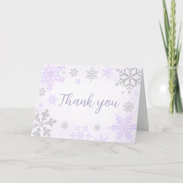 Tarjeta De Agradecimiento Baby Shower Purple Snowflake (Anverso)
