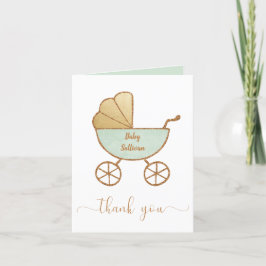 Tarjeta De Agradecimiento Baby Shower Retro Carrier Mint Gold