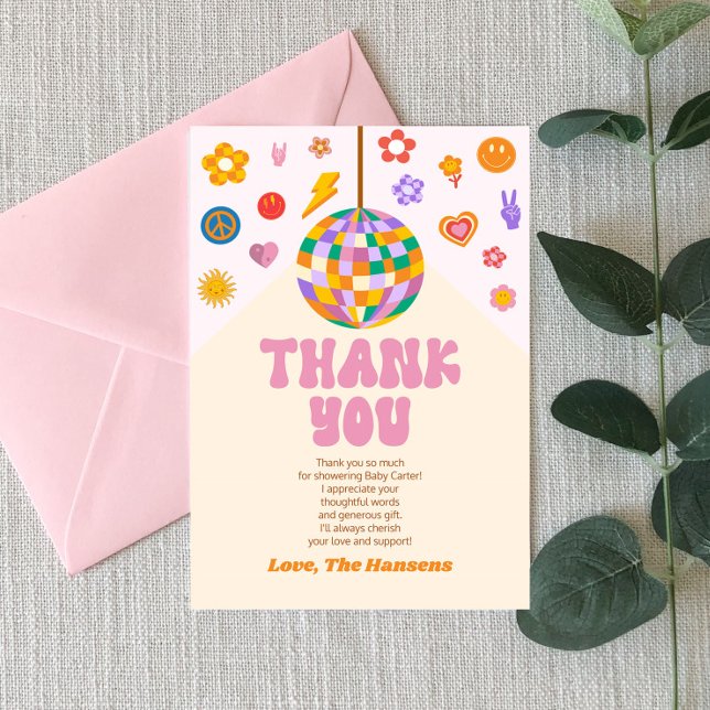 Tarjeta De Agradecimiento Baby Shower Retro Groovy Disco Ball (Subido por el creador)