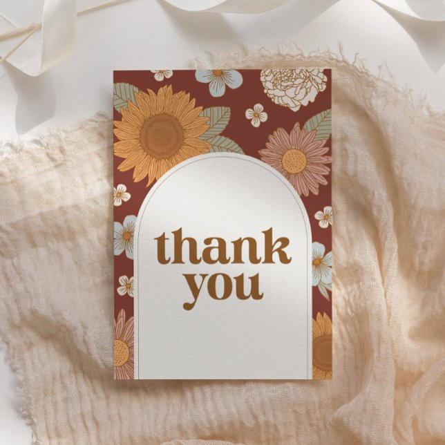 Tarjeta De Agradecimiento Baby Shower Retro Wildflower (Subido por el creador)
