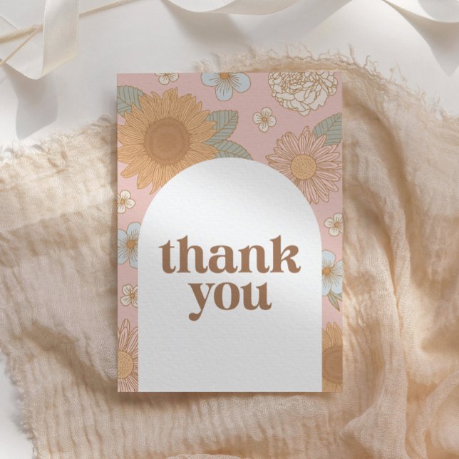 Tarjeta De Agradecimiento Baby Shower Retro Wildflower (Subido por el creador)