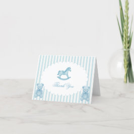 Tarjeta De Agradecimiento Baby Shower Rocke Horse Blue Preppy