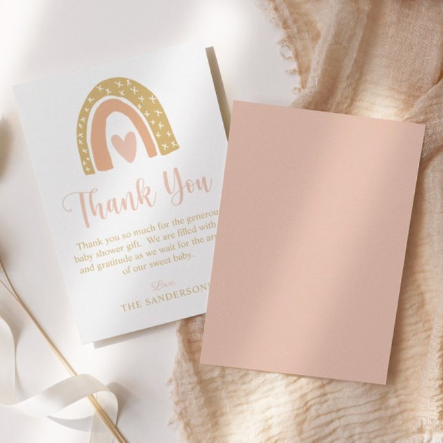Tarjeta De Agradecimiento Baby Shower rosa arcoiris minimalista (Subido por el creador)