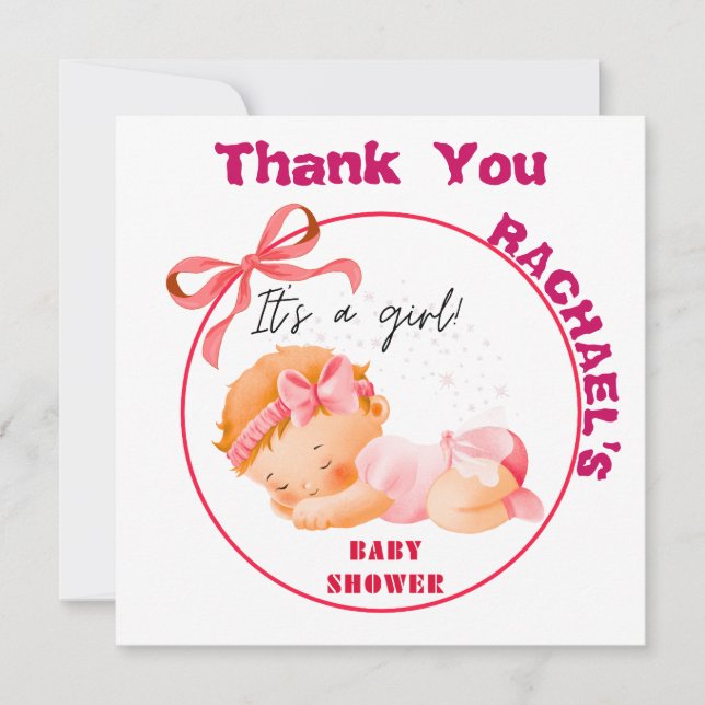 Tarjeta De Agradecimiento Baby Shower Rosa, Baby Shower de Niña (Anverso)
