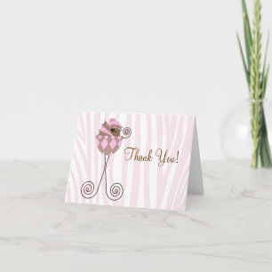 Tarjeta De Agradecimiento Baby Shower Rosa Brown Pink Zebra Rosa Gracias Car