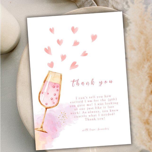 Tarjeta De Agradecimiento Baby Shower Rosa Champagne Valentina (Pink Sweetheart Champagne Valentines Baby Shower Thank You Card)