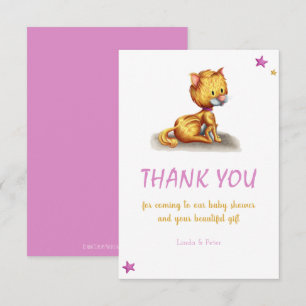 Tarjeta De Agradecimiento Baby Shower rosa de gato lindo