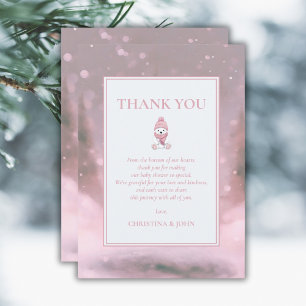 Tarjeta De Agradecimiento Baby Shower rosa de oso de invierno suave