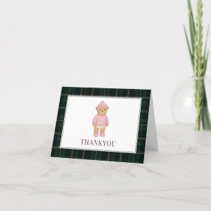 Tarjeta De Agradecimiento Baby Shower rosa del oso preppy clásico