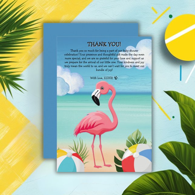 Tarjeta De Agradecimiento Baby Shower rosa Flamingo de Summer Beach (Subido por el creador)