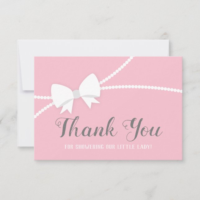 Tarjeta de agradecimiento, Baby Shower, rosa, gris (Anverso)