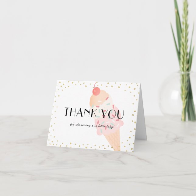 Tarjeta De Agradecimiento Baby Shower rosa helado (Anverso)