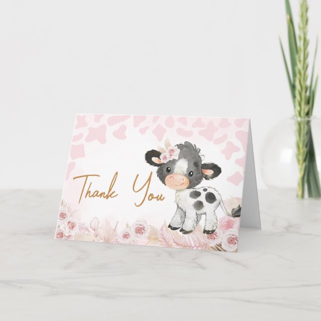 Tarjeta De Agradecimiento Baby Shower Rosa Holy Cow (Anverso)