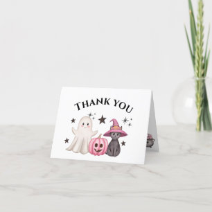 Tarjeta De Agradecimiento Baby Shower rosa Little Boo Pumpkin Halloween