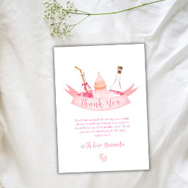 Tarjeta De Agradecimiento Baby Shower rosa moderno con botellas de champán a