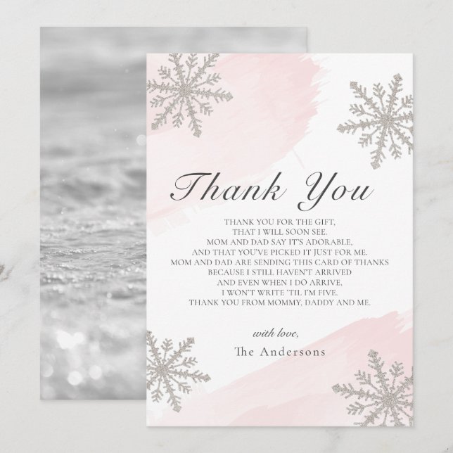 Tarjeta de agradecimiento Baby Shower rosa para co (Anverso / Reverso)