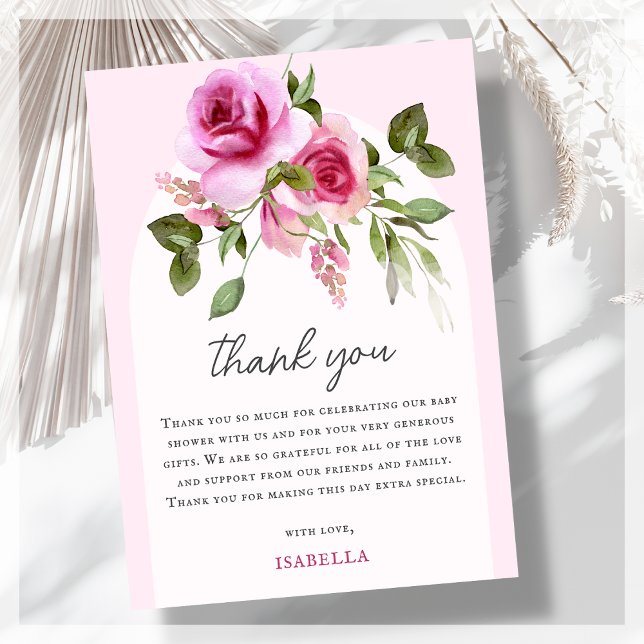 Tarjeta De Agradecimiento Baby Shower Rosa rosa (Subido por el creador)