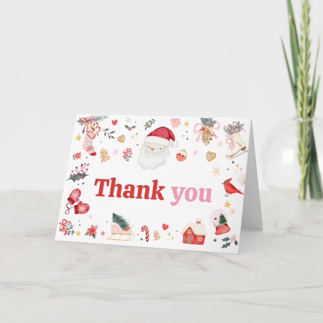 Tarjeta De Agradecimiento Baby Shower rosa Santa Baby (Anverso)