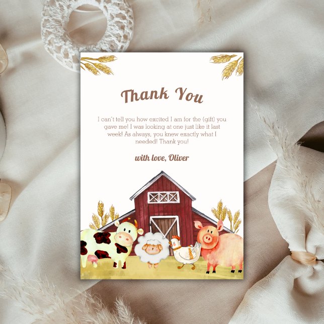 Tarjeta De Agradecimiento Baby Shower Rustic Barnyard Animals (Rustic Barnyard Farm Animals Baby Shower Thank You Card)