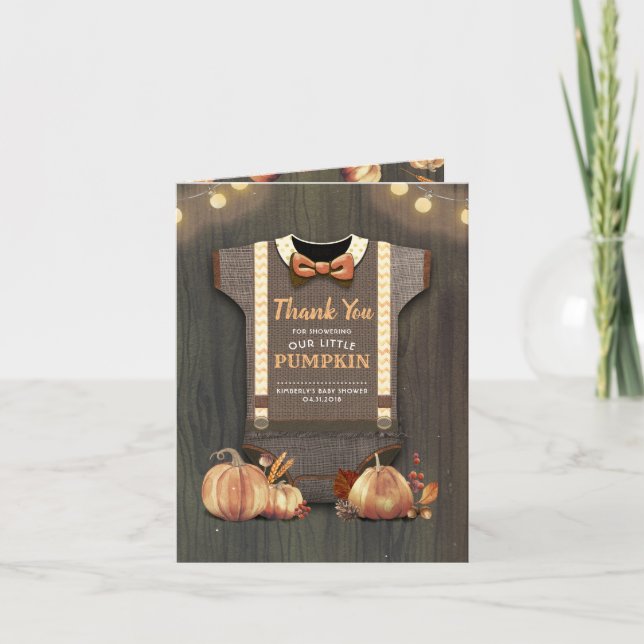 Tarjeta De Agradecimiento Baby Shower Rustic Fall Pumpkin Gracias (Anverso)