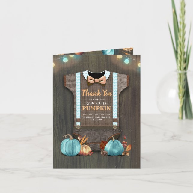 Tarjeta De Agradecimiento Baby Shower Rustic Fall Pumpkin Gracias (Anverso)
