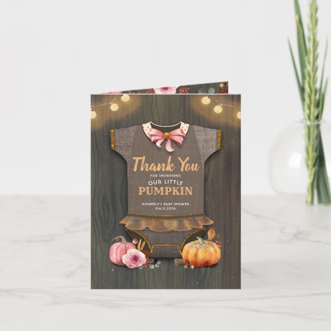 Tarjeta De Agradecimiento Baby Shower Rustic Fall Pumpkin Gracias (Anverso)