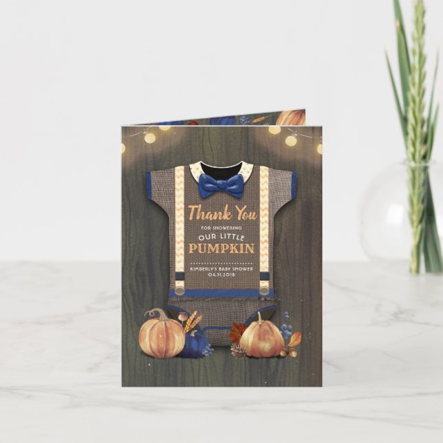 Tarjeta De Agradecimiento Baby Shower Rustic Fall Pumpkin Gracias (Anverso)