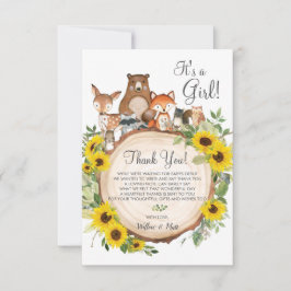Tarjeta De Agradecimiento Baby Shower Rustic Sunflower Woodland Animals