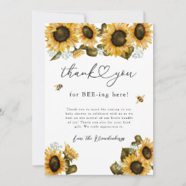 Tarjeta De Agradecimiento Baby Shower Rústico Bee Yellow Sunflowers