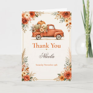 Tarjeta De Agradecimiento Baby Shower Rústico de Otoño con Camioneta