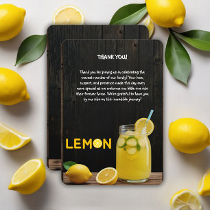 Tarjeta De Agradecimiento Baby Shower Rústico Lemon Lemonade