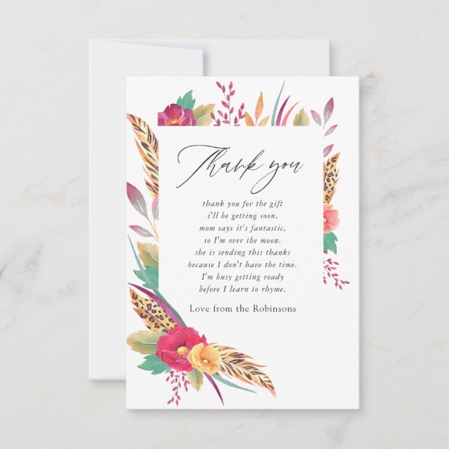 Tarjeta De Agradecimiento Baby Shower Safari Floral Acuarela (Anverso)