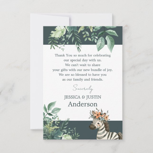 Tarjeta De Agradecimiento Baby Shower Safari Gracias (Anverso)