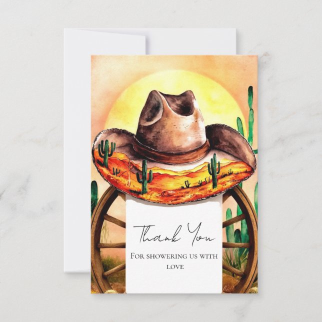 Tarjeta De Agradecimiento Baby Shower simple Boho Boot Cowboy (Anverso)