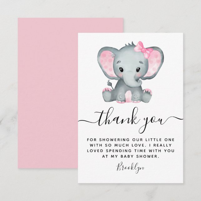 Tarjeta De Agradecimiento Baby Shower simple de elefante rosa (Anverso / Reverso)